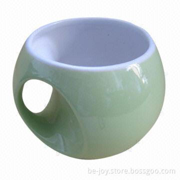 11oz ceramic spherical-shaped mug, various colors and artworks are available, OEM orders are welcome